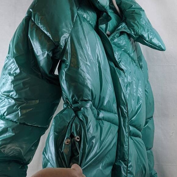 Wet Look Puffer Coat‎ A New Day Jade XS Green Winter Zip Up Puffy Cinch Jacket - Picture 4 of 11